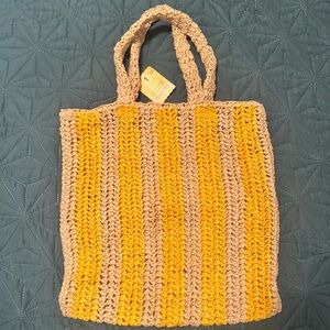 Handwoven Striped Straw Tote Bag NWT